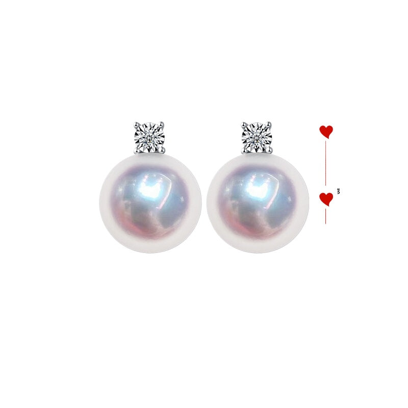 Akoya Pearl Stud Earrings 18K Gold Princess Style Round Seawater Pearl Earrings High-End Jewelry Elegant Women's