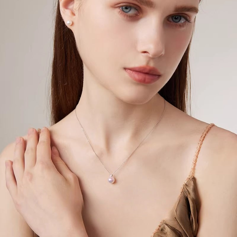 Akoya Pearl Pendant 18K Gold Necklace Diamond Seawater Pearl Choker Fashion Clavicle Pendant Jewelry Gift