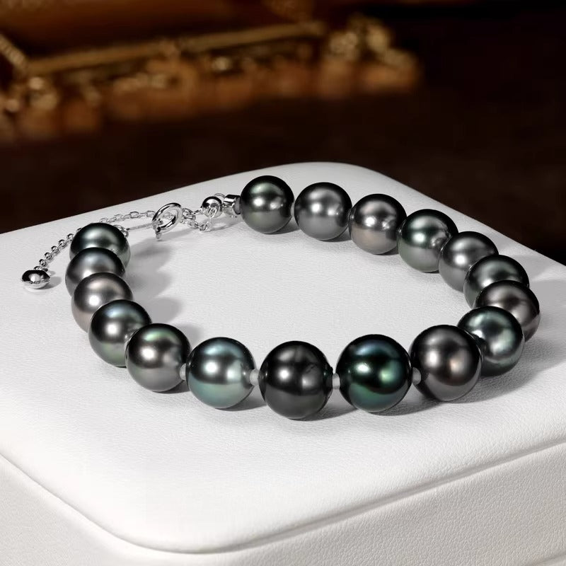Tahitian Black Pearl Bracelet S925 Silver Natural Seawater Pearl Beaded Light Luxury Elegant Jewelry