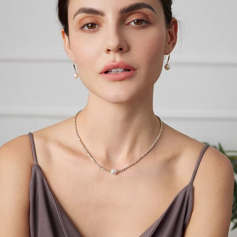Akoya Pearl Necklace S925 Sterling Silver Clavicle Chain, High-End Jewelry for Women