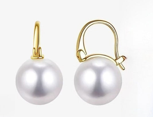 Edison Pearl Earrings 18K Gold Hoops Round Freshwater Pearl Earrings High-End Jewelry Gift