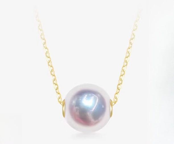 Akoya Seawater Pearl Lucky Charm Necklace, 18K Gold Pendant, Simple Clavicle Chain Jewelry, Versatile Necklace, Fine Jewelry