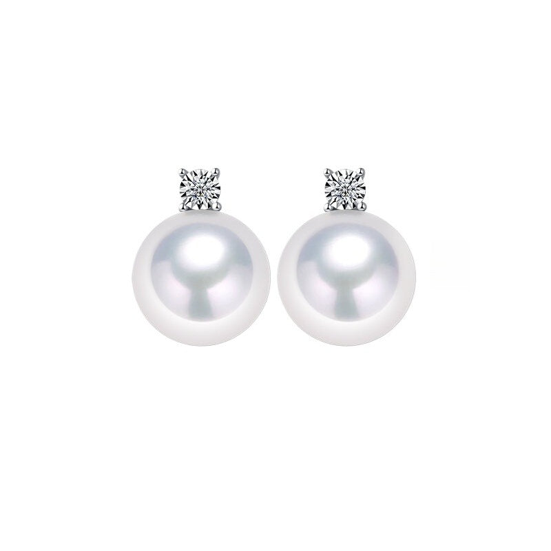 Edison Pearl Stud Earrings, 18K Gold Princess Style Earrings, Round Freshwater Pearl Earrings, High-End Jewelry