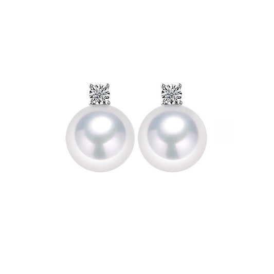 Edison Pearl Stud Earrings, 18K Gold Princess Style Earrings, Round Freshwater Pearl Earrings, High-End Jewelry