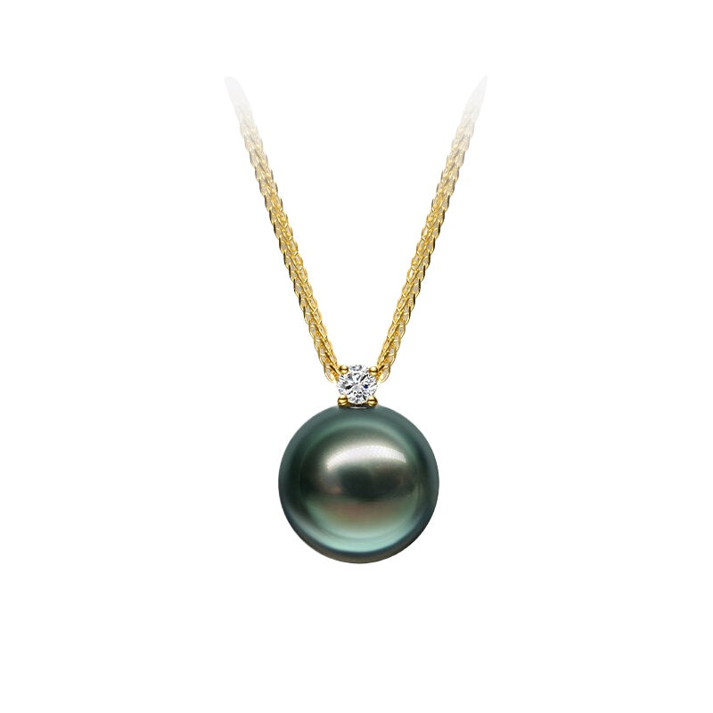 Tahitian Black Pearl Pendant, Princess-Cut, 18K Gold, Seawater Pearl, Light Luxury, Clavicle Chain, Elegant Jewelry, Versatile Necklace