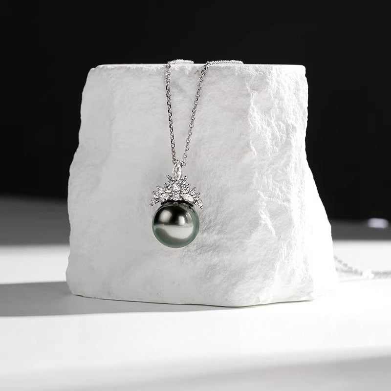 Tahitian Black Pearl Pendant Snow Queen Necklace S925 Sterling Silver Seawater Pearl Necklace Girlfriend Gift
