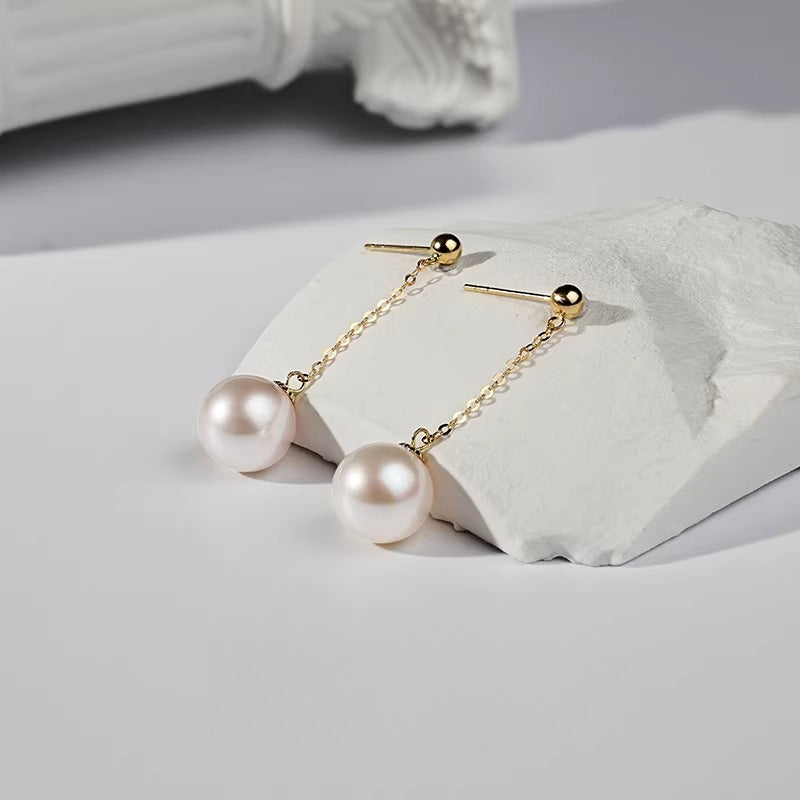 Natural Pearl Stud Earrings 18K Gold Freshwater Pearl Earrings Versatile Pearl Earrings Fashionable Earrings High-End Jewelry