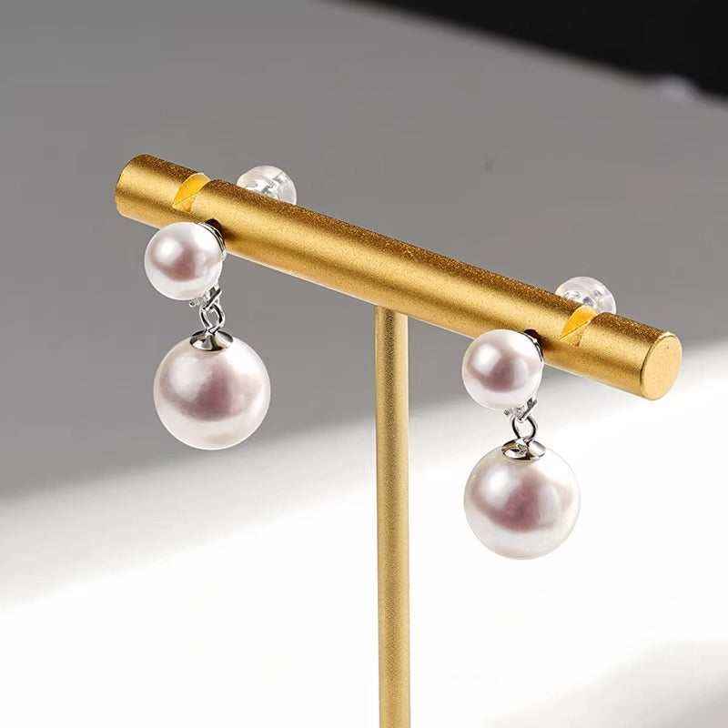 Natural Pearl Stud Earrings S925 Silver Two-Way Wear Freshwater Pearl Earrings High-End Temperament Jewelry for Women