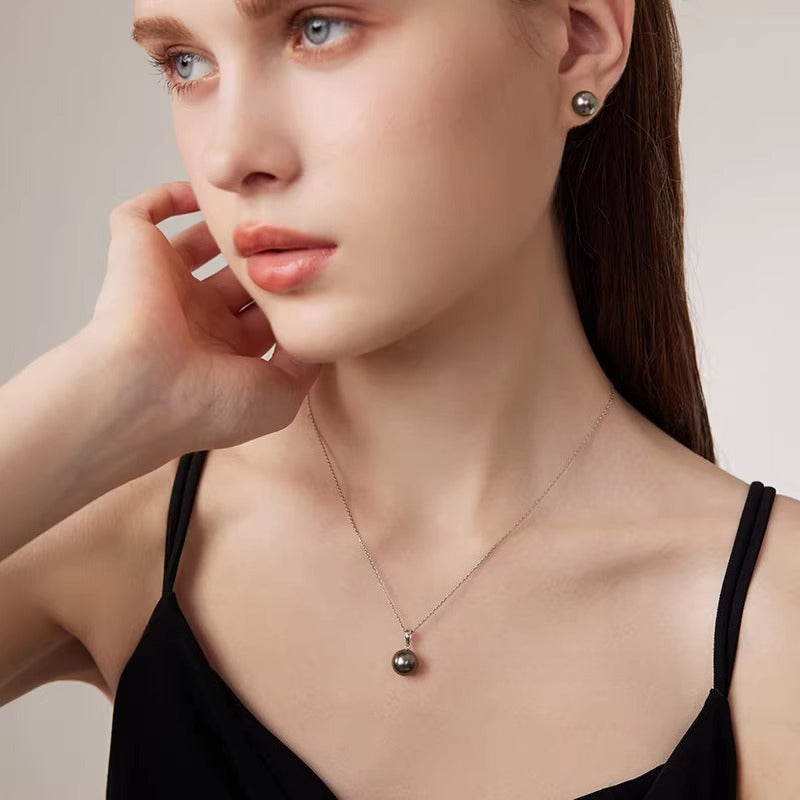 Tahitian Black Pearl Pendant S925 Silver Necklace Saltwater Pearl Clavicle Chain Choker Jewelry Gift for Girlfriend