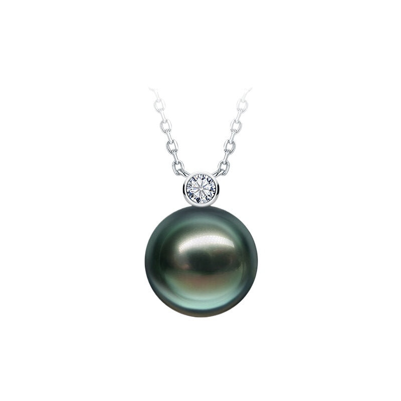 Tahitian Black Pearl Pendant 18K Gold Diamond Necklace High-End Clavicle Chain Pendant Girlfriend Gift Jewelry