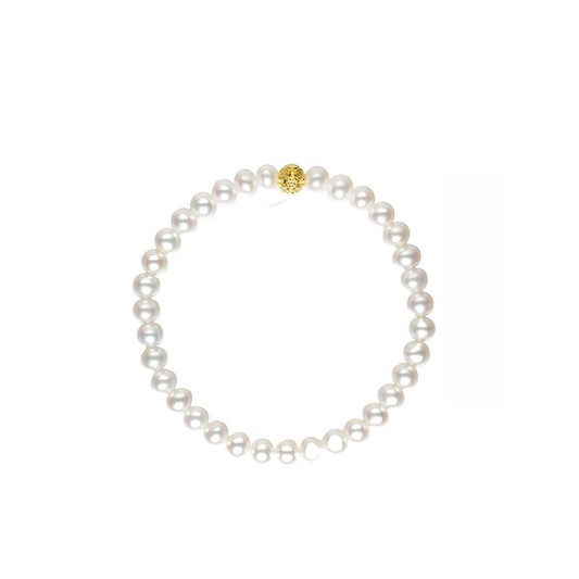 Natural Freshwater Pearl Bracelet, 18K Gold Ingot Pattern Beads, Elastic Cord Bracelet, Versatile and High-End
