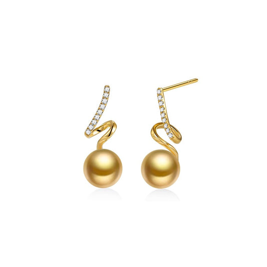 Gold Pearl Earrings 18K Gold Geometric Diamond Earrings Temperament Commuter Earrings Earrings