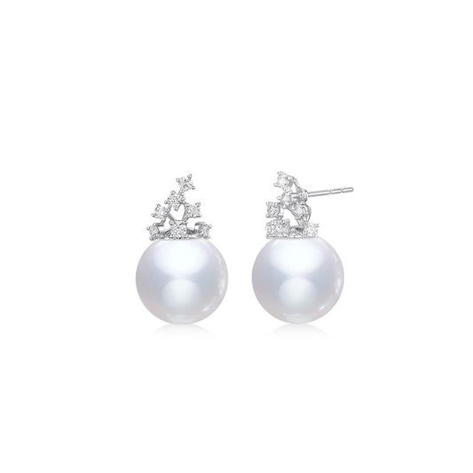 Pearl earrings 18K gold diamond earrings natural seawater temperament earrings