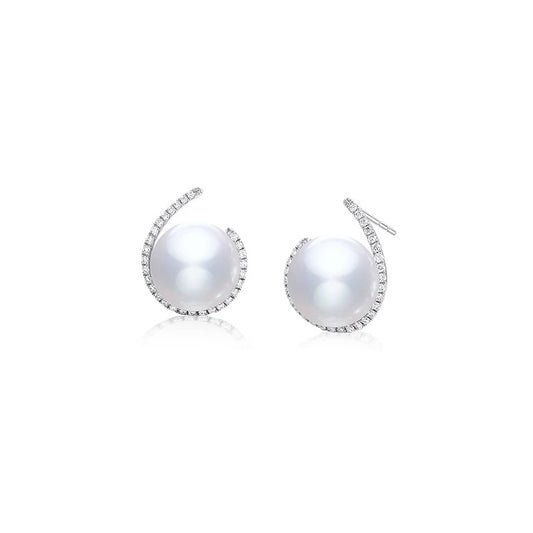 Pearl earrings 18K gold natural diamond earrings temperament light luxury style earrings