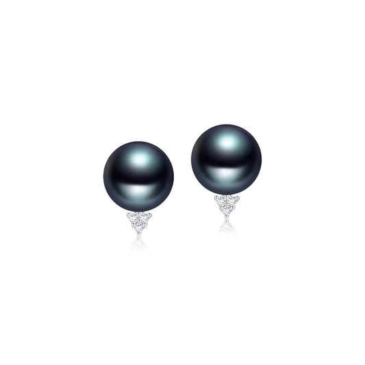 Black pearl earrings 18K gold female natural diamond earrings temperament commuter style earrings