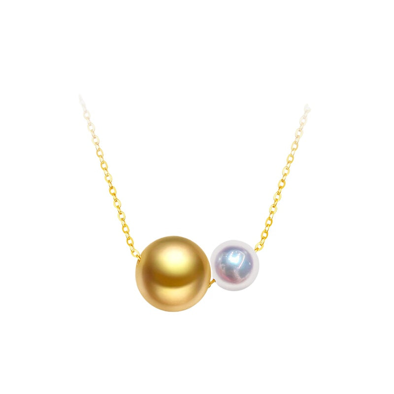 South Sea Golden Pearl Necklace, 18K Gold Pendant, Double Pearl Choker, Versatile Clavicle Chain, Gift for Girlfriend, High-End Jewelry