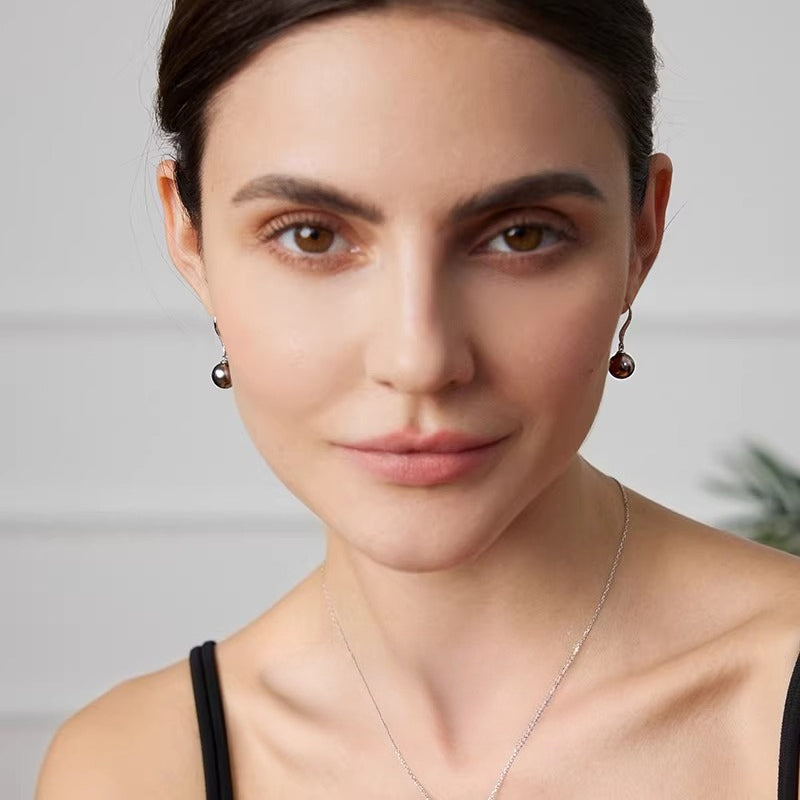Tahitian Black Pearl Earrings 18K Gold Hooks Diamond Sea Pearl Light Luxury Drop Earrings High-End Jewelry