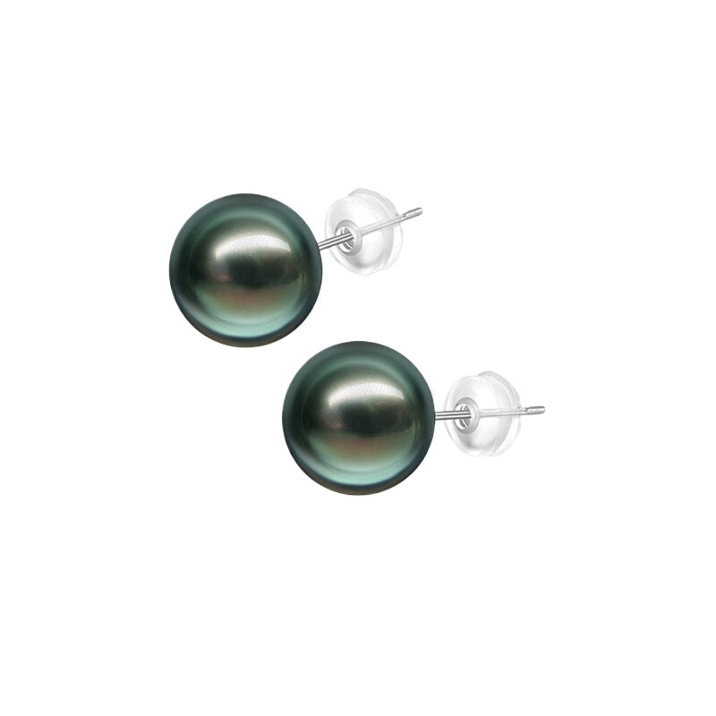 Tahitian Black Pearl Stud Earrings 18K Gold Earrings Perfectly Round Seawater Pearl Earrings High-End Versatile Jewelry