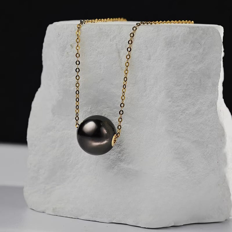 Tahitian Black Pearl Lu Lu Tong Necklace 18K Gold Saltwater Pearl Pendant Single Pearl Choker Necklace High-End