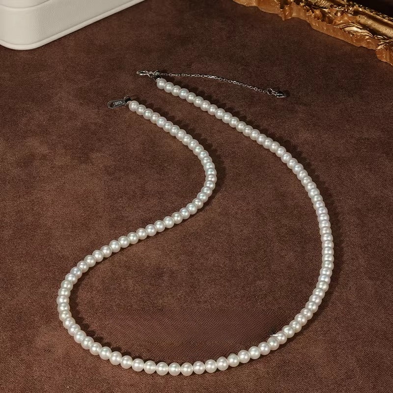 Small Pearl Necklace S925 Silver Natural Freshwater Pearl Choker Simple Versatile Gift for Girlfriend