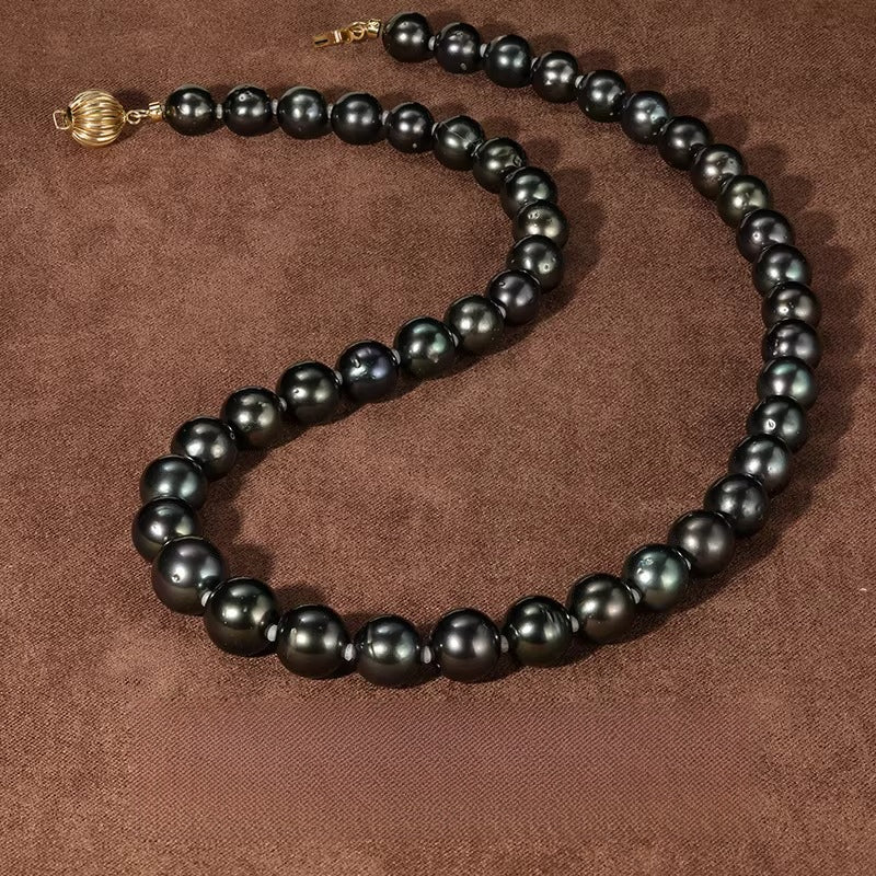Tahitian Black Pearl Necklace 14K Gold Beaded Strand Lightweight Luxury Saltwater Pearl Chain Clavicle Chain Elegant Jewelry Gift