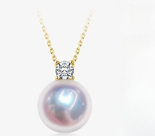 Akoya海水珍珠吊墜王妃款項鍊鑽石項墜首飾高級感珍珠鎖骨鏈送禮