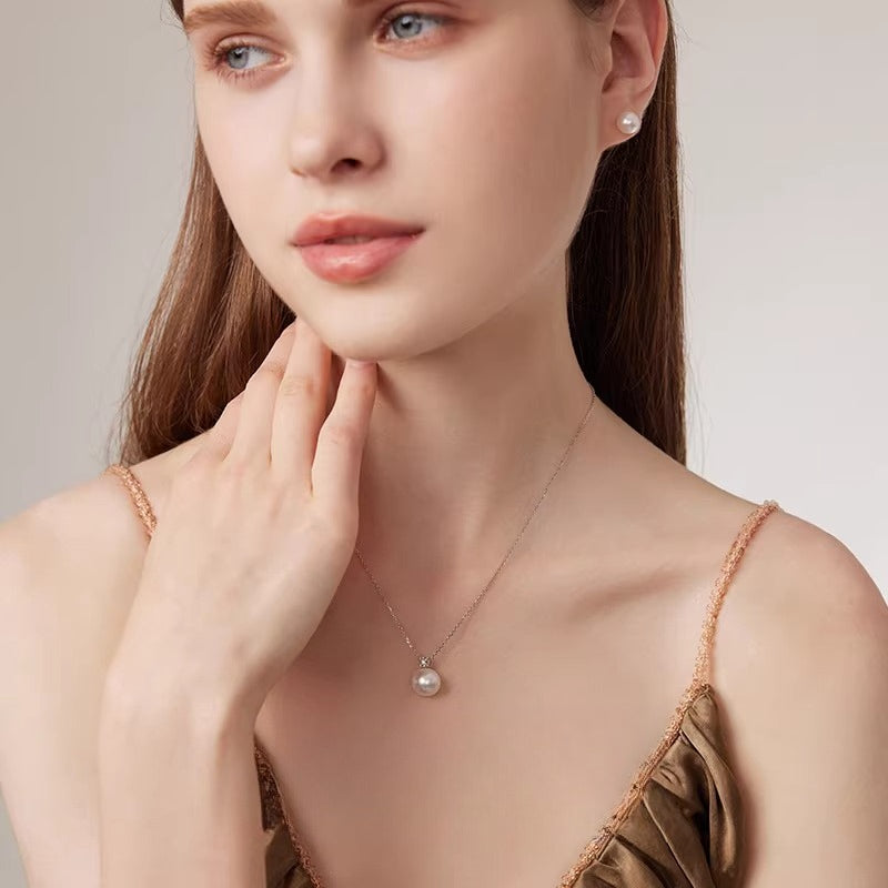 Australian White Pearl Princess Pendant 18K Gold Diamond Necklace Round Seawater Pearl Choker High-End Jewelry