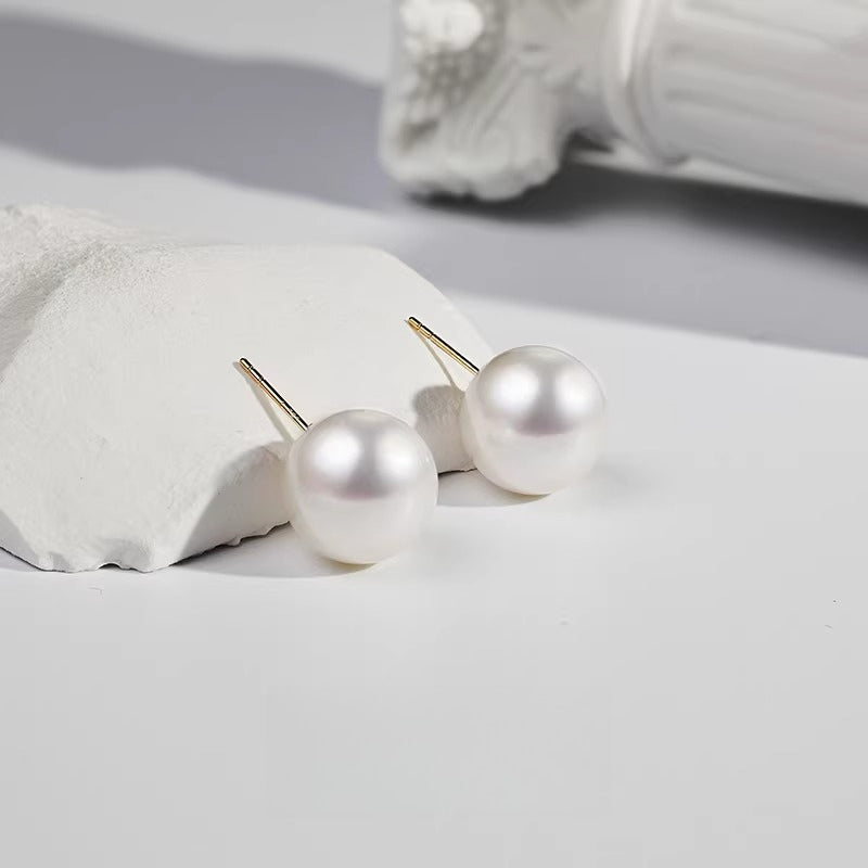 Natural pearl earrings, 18K gold round earrings, freshwater pearl earrings, simple and versatile jewelry, a top choice for gifting to your girlfriend.