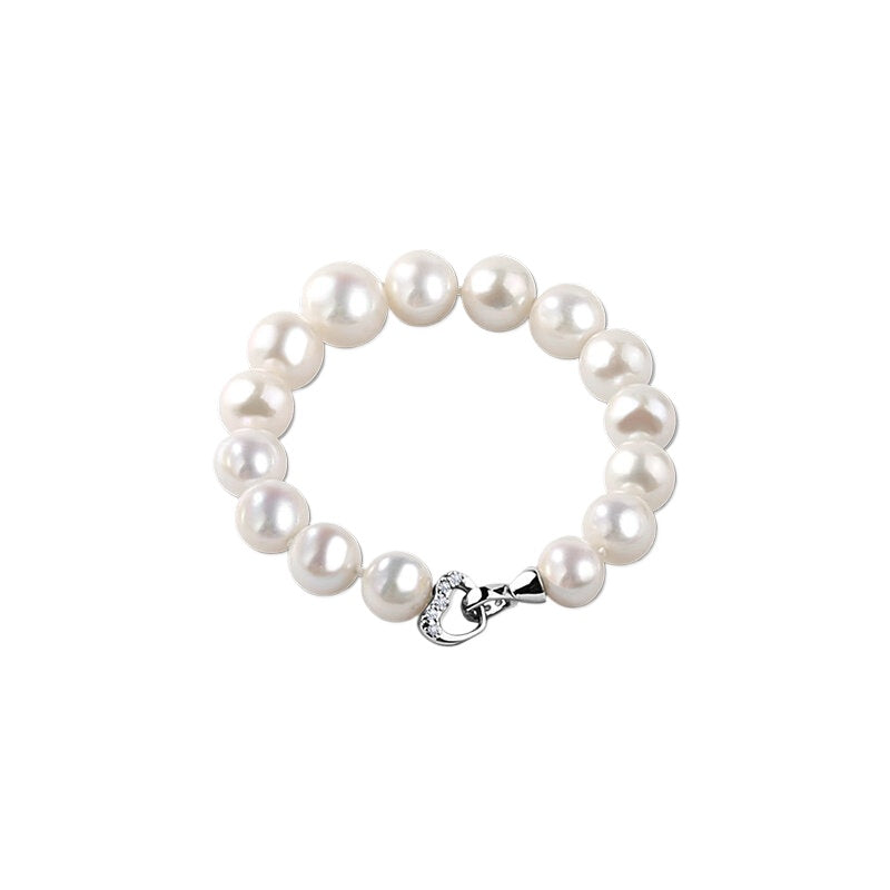 Edison Pearl Bracelet with Heart Clasp, Natural Freshwater Pearl Strand, Elegant Bangle, Pearl Jewelry for Women