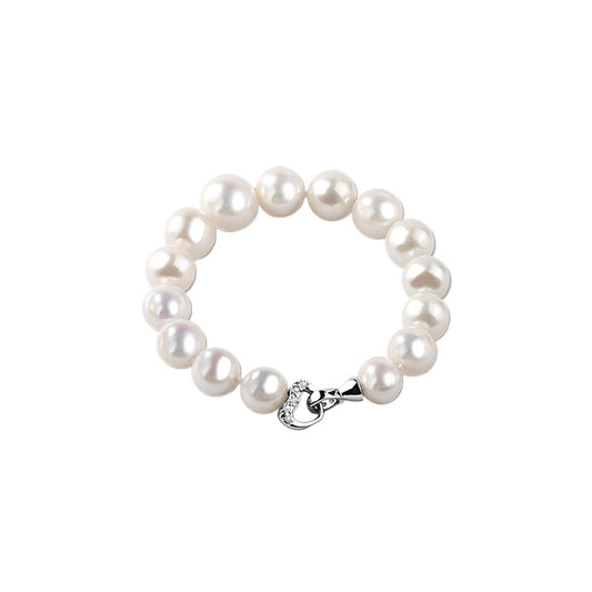 Edison Pearl Bracelet with Heart Clasp, Natural Freshwater Pearl Strand, Elegant Bangle, Pearl Jewelry for Women