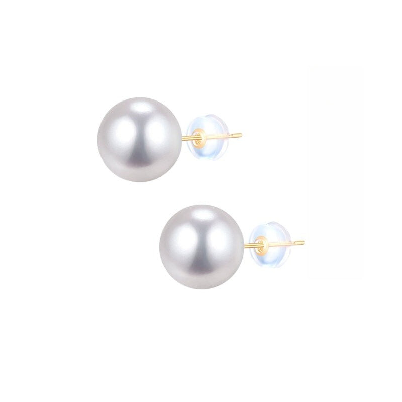 Natural pearl earrings, 18K gold round earrings, freshwater pearl earrings, simple and versatile jewelry, a top choice for gifting to your girlfriend.