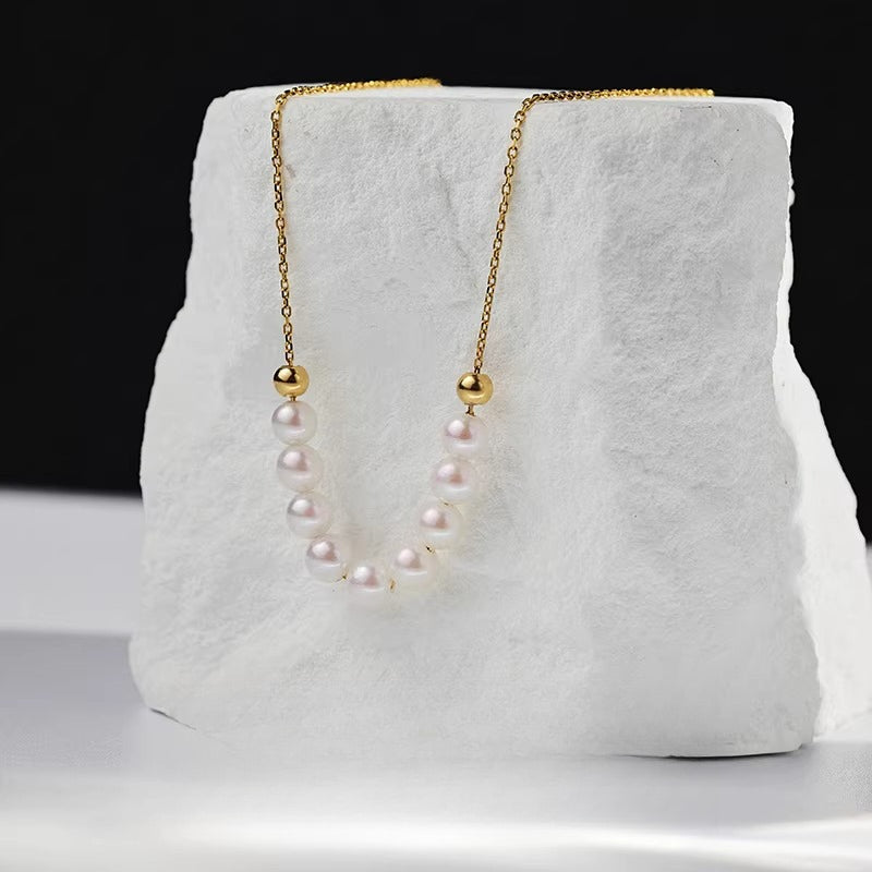 Akoya Pearl Necklace 18K Gold Fashion Choker Saltwater Pearl Pendant High-End Clavicle Chain Gift for Girlfriend