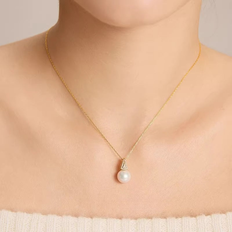 Edison Pearl Pendant S925 Silver Necklace Freshwater Pearl Elegant Women's Versatile Clavicle Necklace