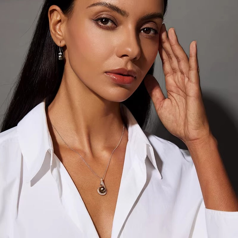 Tahitian Black Pearl Pendant, Swan Necklace, S925 Silver Jewelry, Seawater Pearl Clavicle Chain, Gift