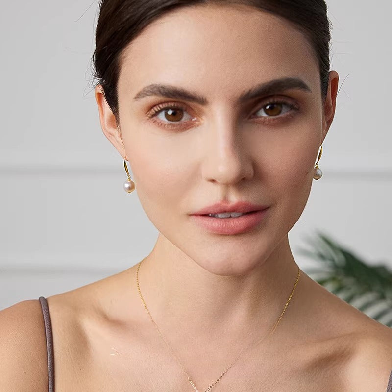 Akoya Pearl Ear Hooks, 18K Gold Round Seawater Pearl Earrings, French Style Dangle Earrings, High-End Gift