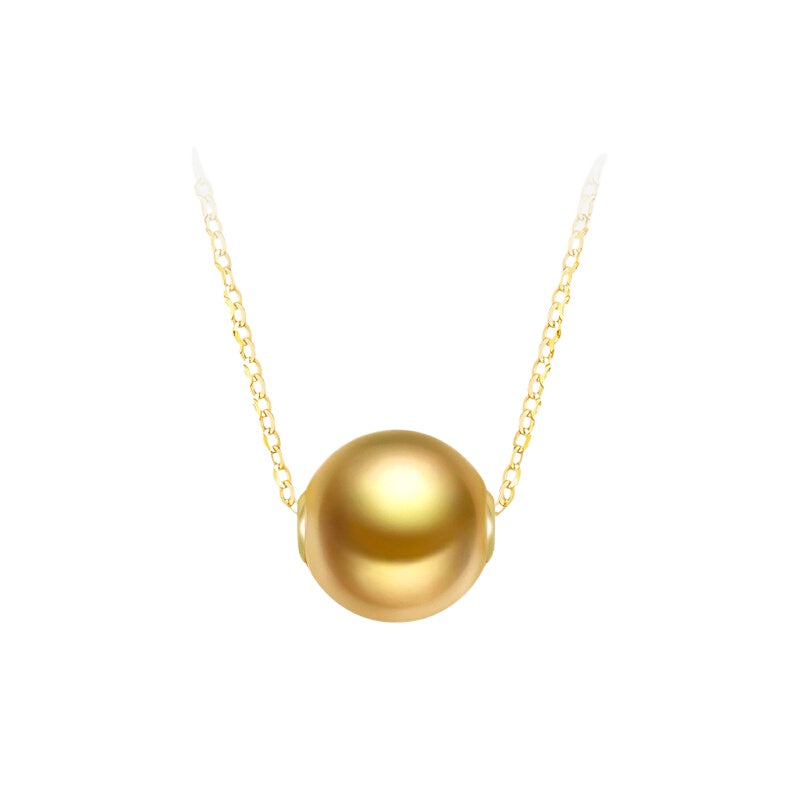 South Sea Golden Pearl Lucky Road Necklace 18K Gold Pendant Single Seawater Pearl Clavicle Chain High-End Jewelry