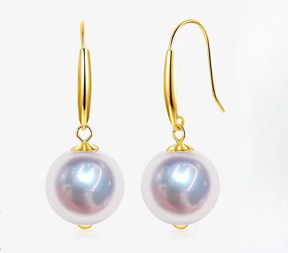 Akoya Pearl Ear Hooks, 18K Gold Round Seawater Pearl Earrings, French Style Dangle Earrings, High-End Gift