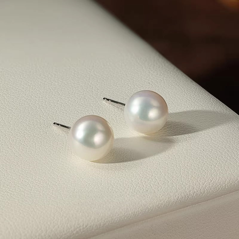 Freshwater Pearl Stud Earrings PT950 Platinum Earrings Elegant and Classy Aurora Perfectly Round Pearl Accessories Gift for Girlfriend