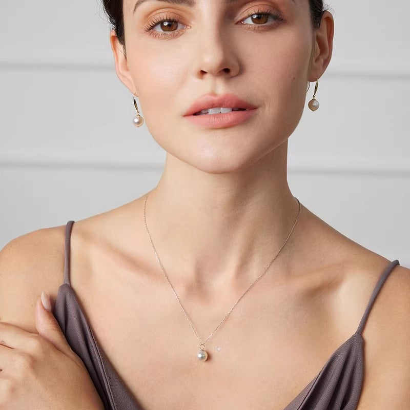 Akoya Pearl Pendant, 18K Gold Necklace, Round Seawater Pearl Pendant, High-End Jewelry