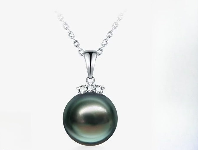 Tahitian Black Pearl Eyelash Pendant 18K Gold Diamond Necklace Round Seawater Pearl Pendant Jewelry