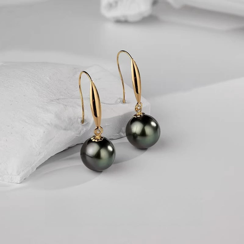 Tahitian Black Pearl Drop Earrings 18K Gold Saltwater Pearl Earrings High-End Jewelry Dangle Earrings Versatile Earrings Gift