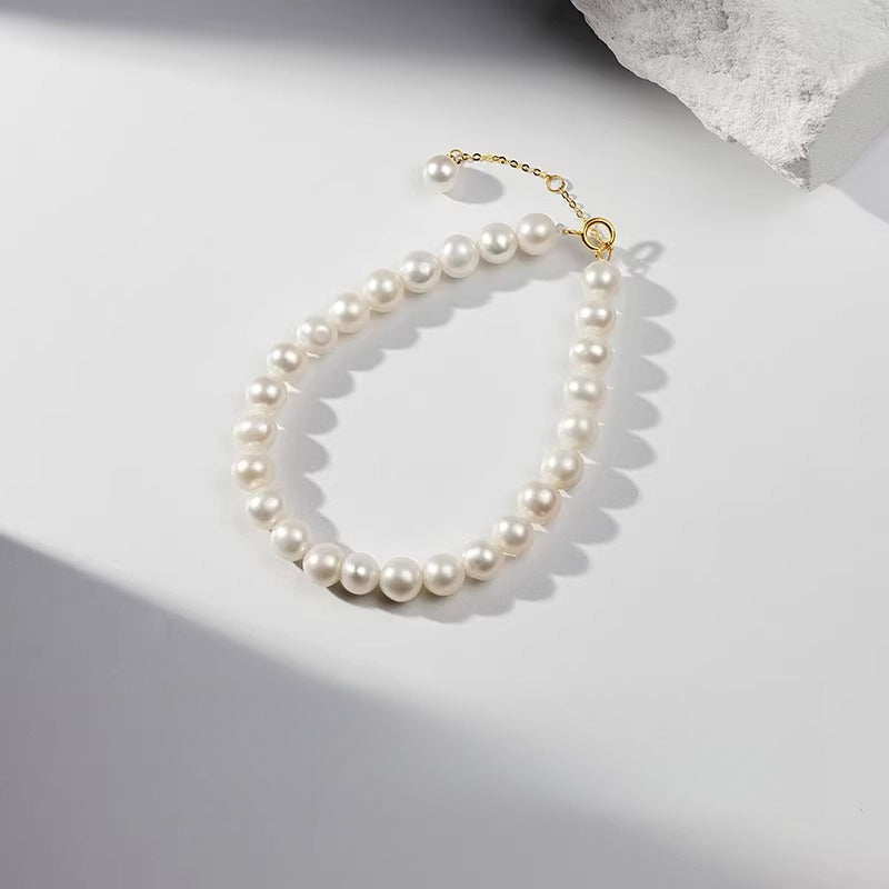 Pearl bracelet with small beads, 18K gold, nearly round natural freshwater pearls, bracelet for women, high-end gift.