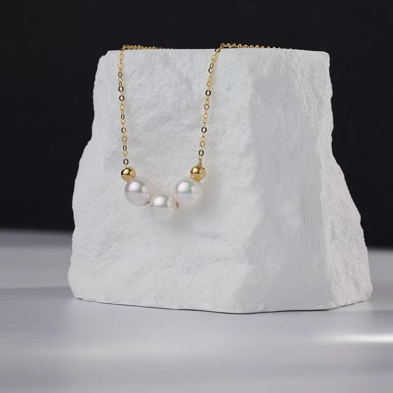 Akoya Pearl Necklace Smile Chain 18K Gold Saltwater Pearl Clavicle Necklace High-End Jewelry Gift