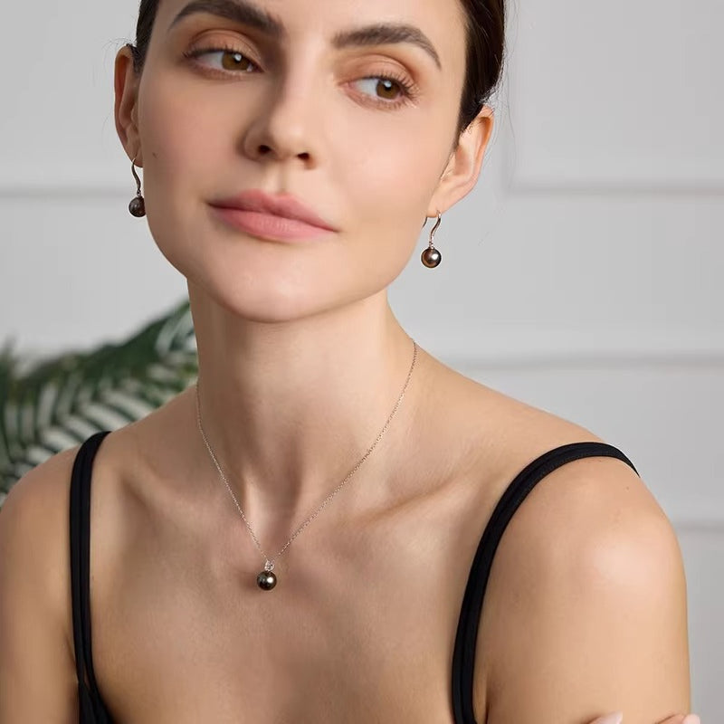 Tahitian Black Pearl Pendant with Double Diamonds, 18K Gold Necklace, Versatile Jewelry, Girlfriend Gift