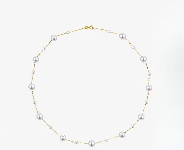 Natural Freshwater Pearl "Full Sky Stars" 18K Gold Necklace, Fashionable and Versatile Clavicle Chain, Designed for Women