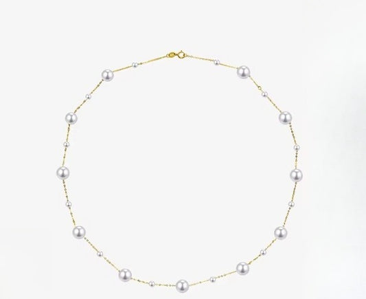 Natural Freshwater Pearl "Full Sky Stars" 18K Gold Necklace, Fashionable and Versatile Clavicle Chain, Designed for Women
