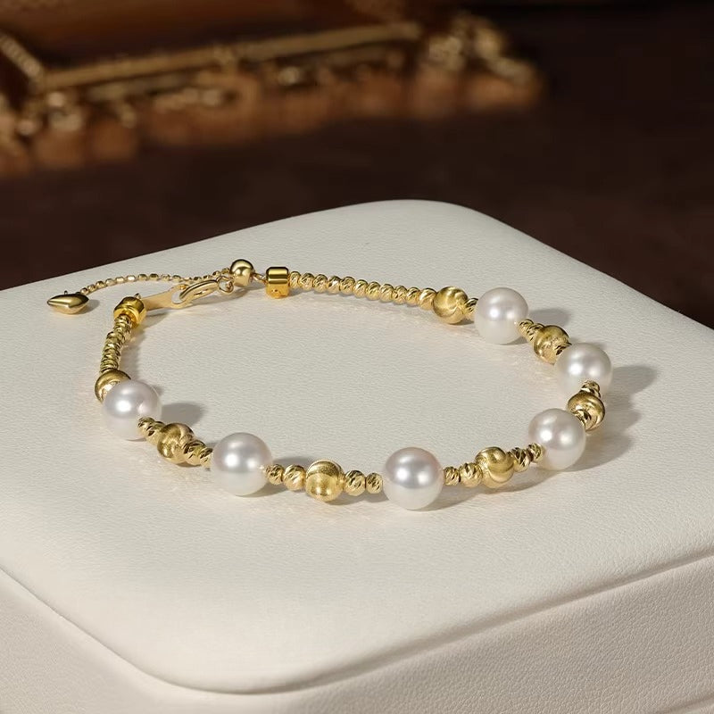 Akoya Pearl Cat's Eye Bead Bracelet 18K Gold Jewelry Light Luxury Saltwater Pearl Bracelet Exquisite High-End Gift