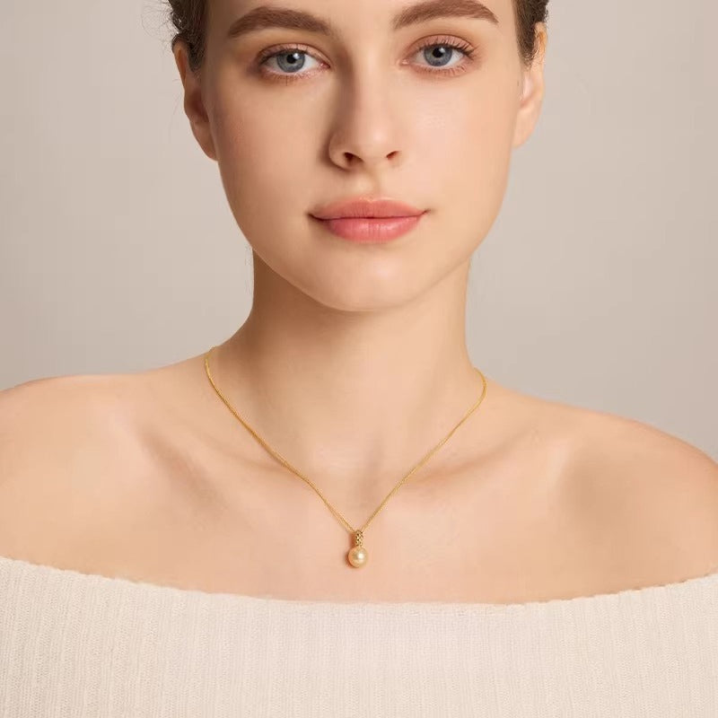 South Sea Gold Pearl Pendant 18K Gold Natural Seawater Pearl Necklace Choker Lightweight Luxury Jewelry High-End Feel