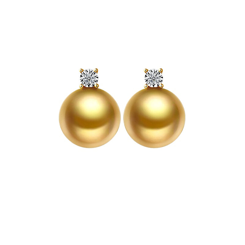 South Sea Gold Pearl Stud Earrings, Princess Diana Style, 18K Gold Natural Seawater Pearl Earrings, Light Luxury, High-End Dangle Earrings