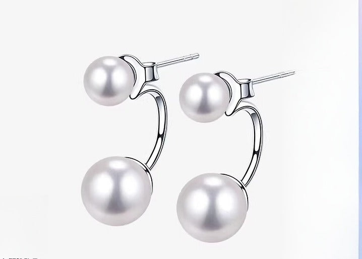 Natural Pearl Earrings S925 Silver Two-Way Style Freshwater Pearl Drop Earrings High-End Jewelry Gift for Girlfriend